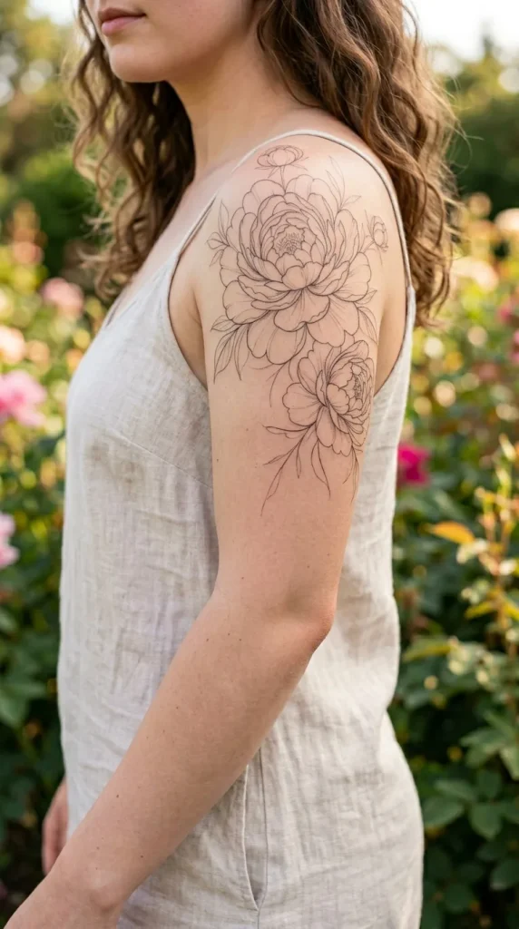 Fine Line Peony Tattoos