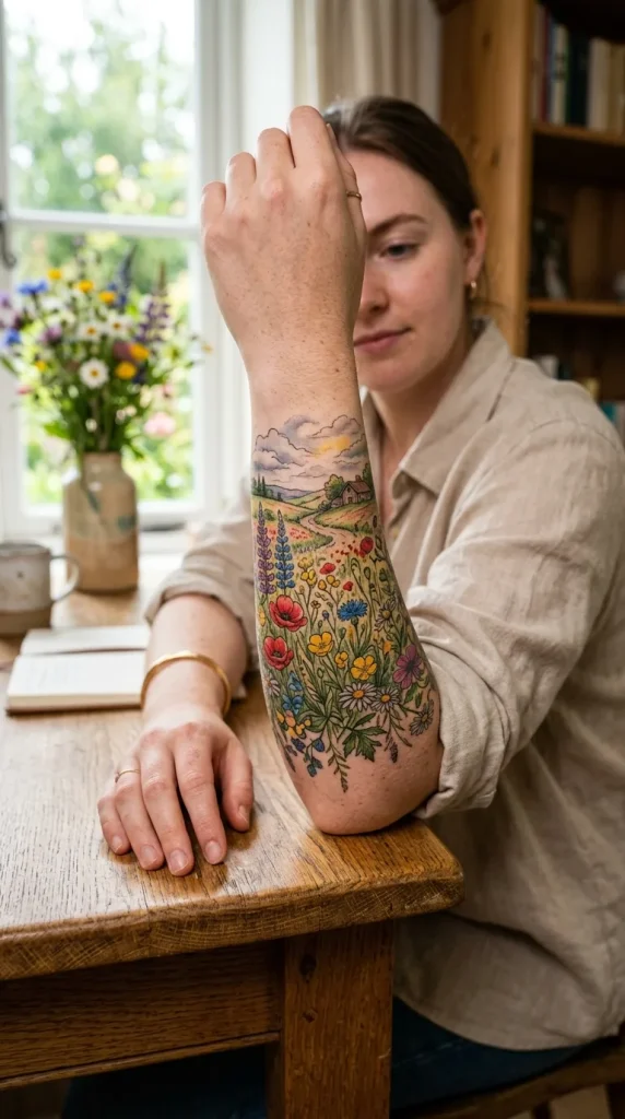 Wildflower Field Scene Tattoo