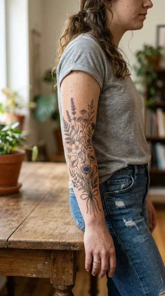 Mixed Wildflower Bouquet Tattoo