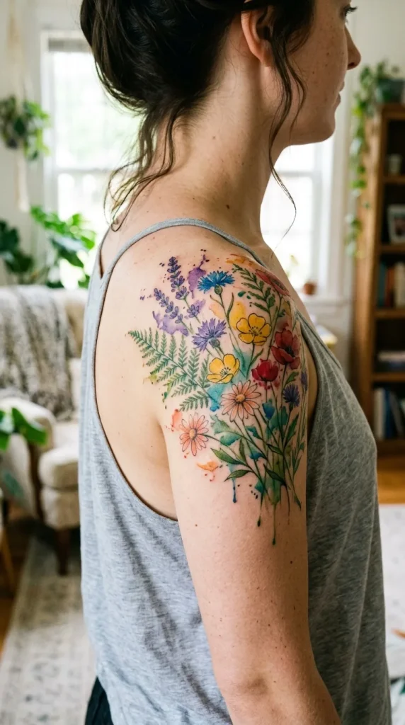 Colorful Wildflower Watercolor Tattoo