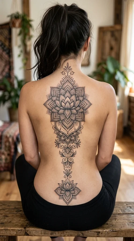 The Lotus Mandala Spine Tattoo