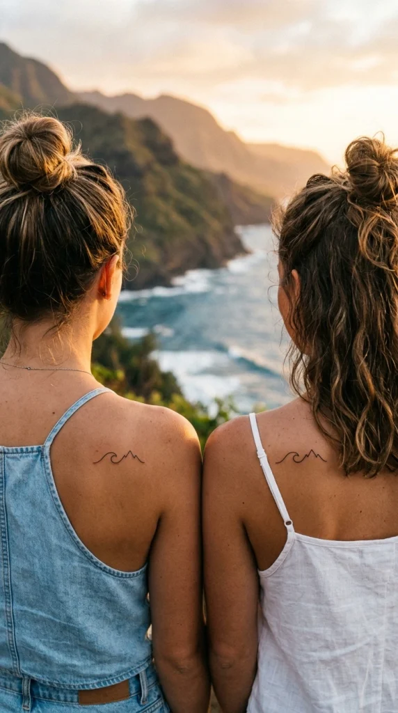 Tiny Wave & Mountain Tattoo