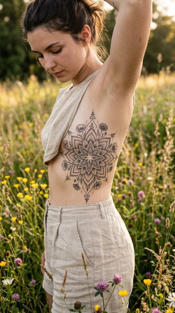 Wildflower Dotwork Mandala Tattoo